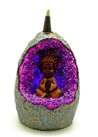 Buddha in Crystal LED Light Cave Back Flow Incense Burner